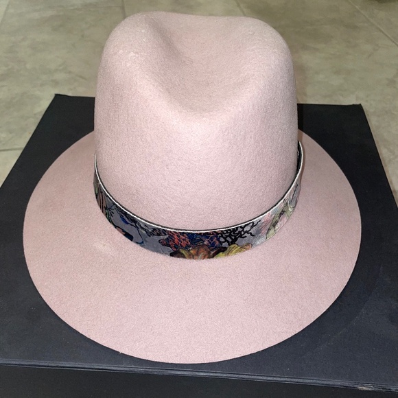 RAG & BONE 100% Wool Quartz Dusty Rose Floppy Brim Fedora Velvet Hat Band Size M